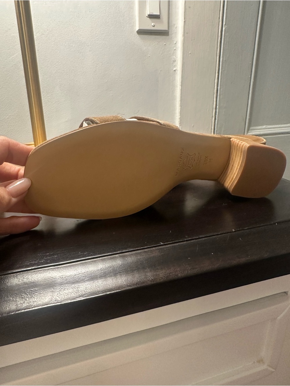 Margaux Tan Suede Crisscross Block Heel Slides - Picture 4 of 7